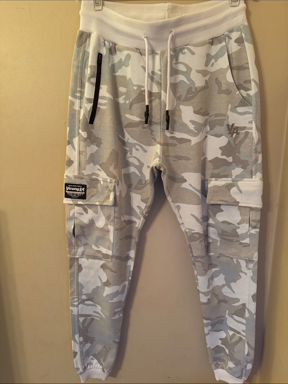 YoungLA White & Light Gray Camo Cargo Joggers